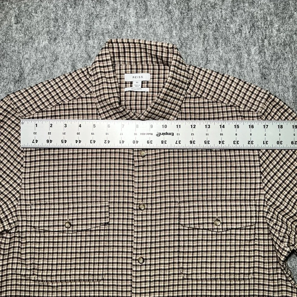 Reiss Regular Fit Plaid Checked Button Down Shirt Brown XL Cotton Blend